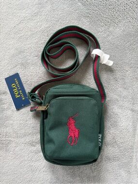 Polo by Ralph Lauren Forest Green Crossbody Bag with Red Logo. Men’s